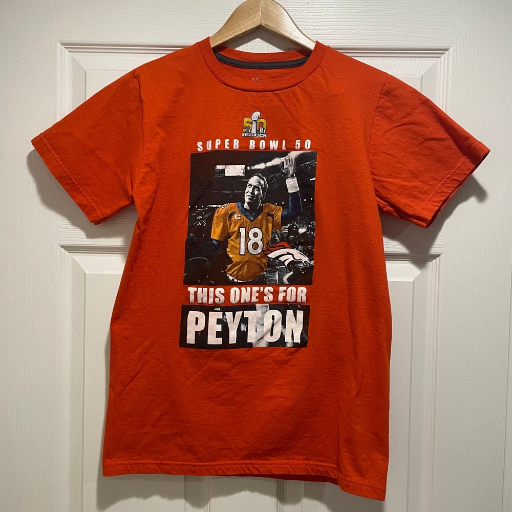 Denver Broncos Super Bowl 50 Peyton Manning Mens T-Shirt Small Orange Cotton - Picture 4 of 6